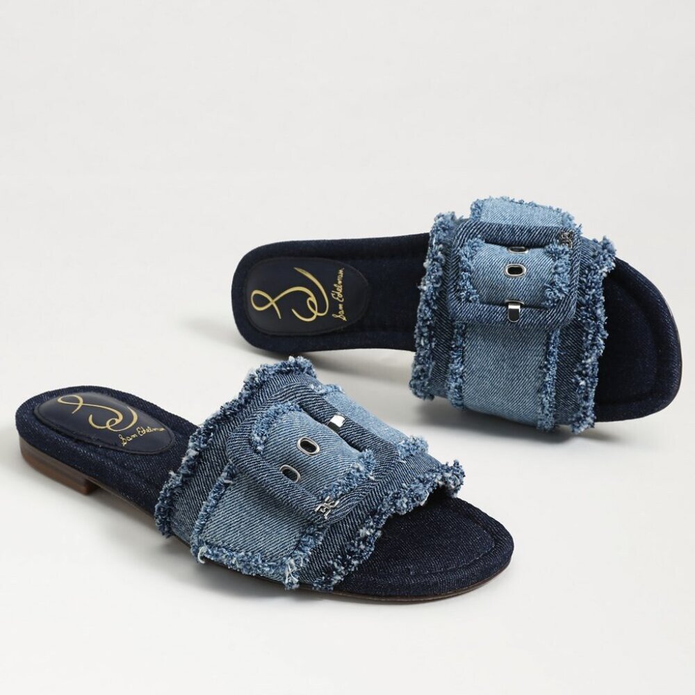 Sam Edelman - Bambi Fray Slide Sandal in Blue Denim